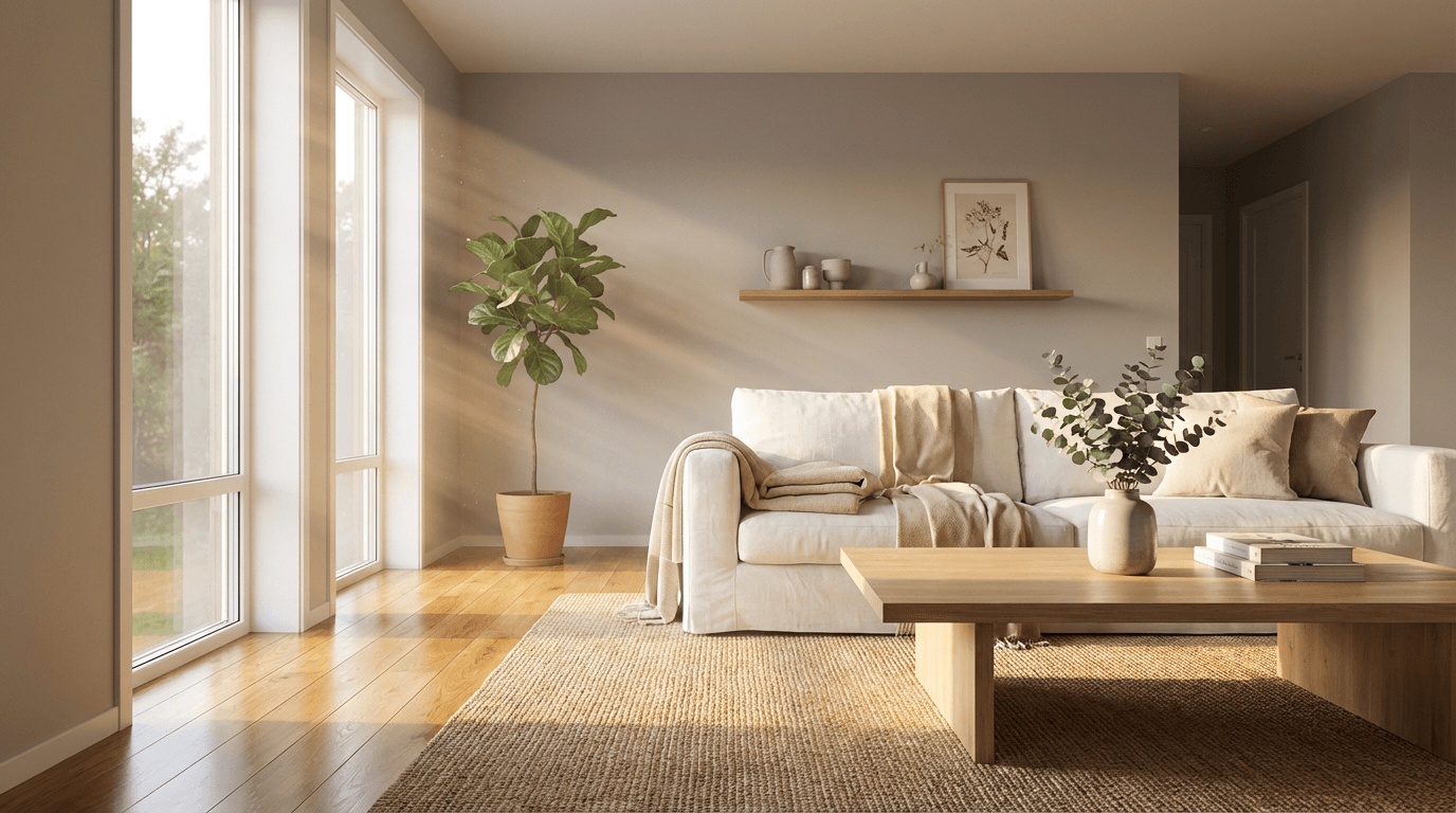 Professional cleaner preparing to clean a bright modern home interior