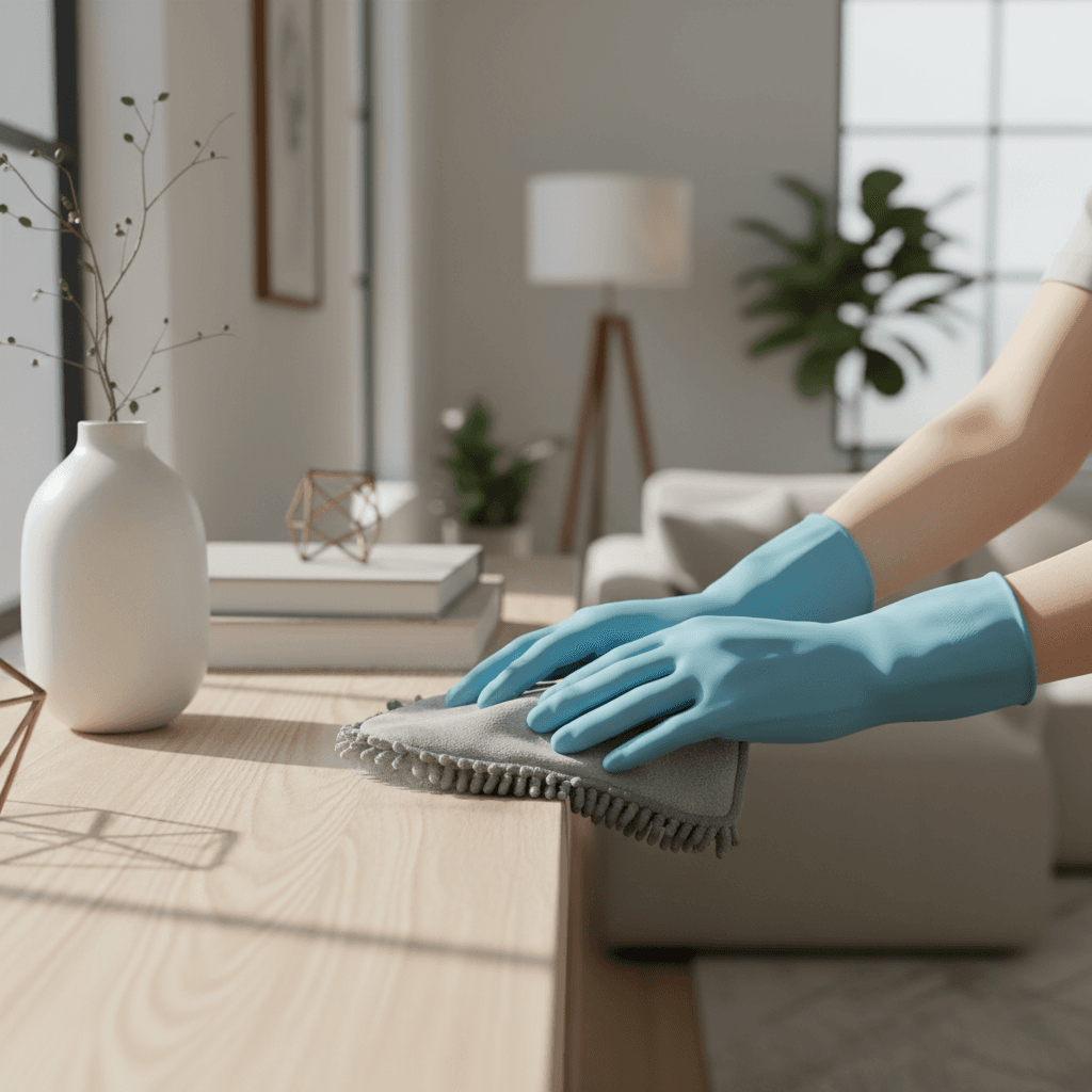 Detailed cleaning of home shelving and decorative items